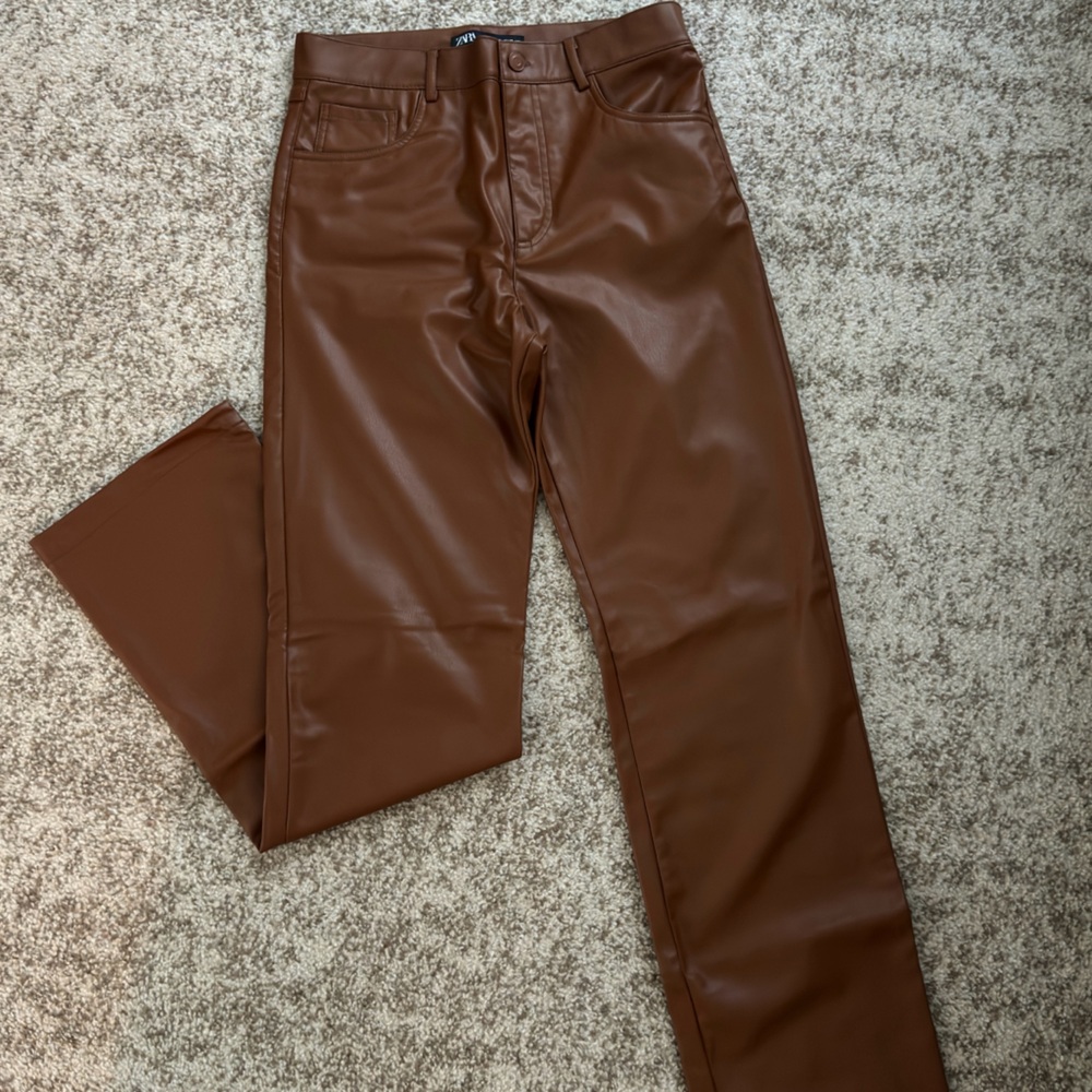 Zara Brown Faux Leather Pants
